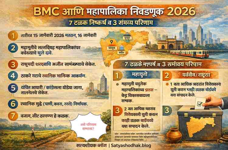 महाराष्ट्र महापालिका निवडणूक 2026 :पवार, फडणवीस, ठाकरे, शिंदे, अजितदादा आणि आंबेडकर यांच्या भूमिकांचे सखोल विश्लेषण; आकडेवारी, FAQs, आणि शास्त्रीय विश्लेषण. वाचा की स्थानिक राजकारण आणि शहर-गांवचे भवितव्य कसे ठरतील."