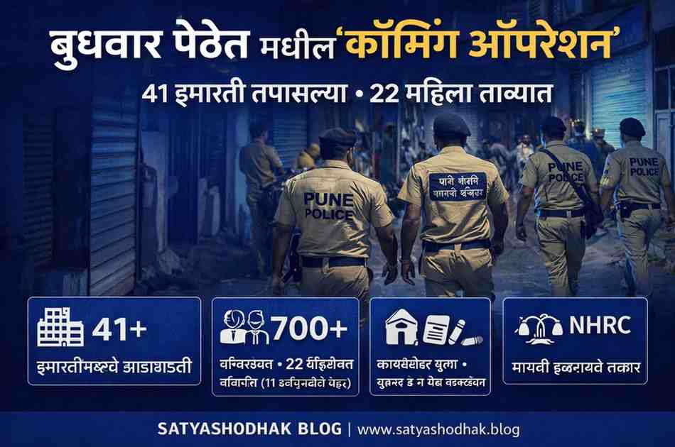 बुधवार पेठ पुणे येथे पोलिसांचे कॉम्बिंग ऑपरेशन 2026, 41 इमारती तपासल्या आणि 22 महिला ताब्यात