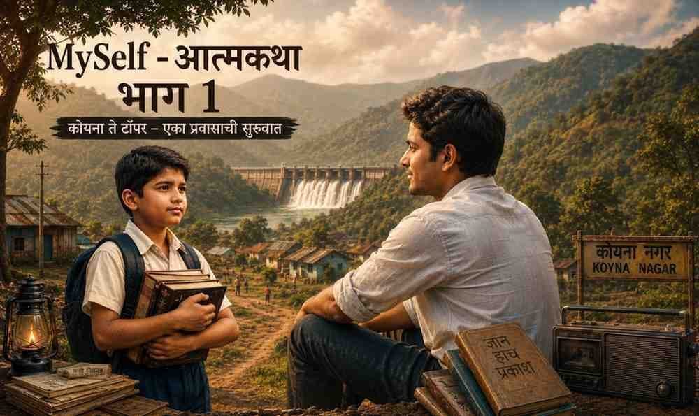 MySelf Autobiography Part 1 : MySelf आत्मकथा भाग 1 मध्ये कोयना नगरातील बालपण, शिक्षणातील टॉपर प्रवास आणि आत्मशोध दर्शवणारी डॉ. नितीन पवार यांची Featured Image.