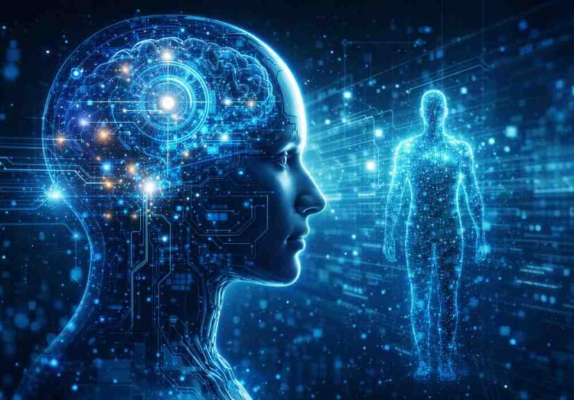 Digital Consciousness Future Human AI brain network concept