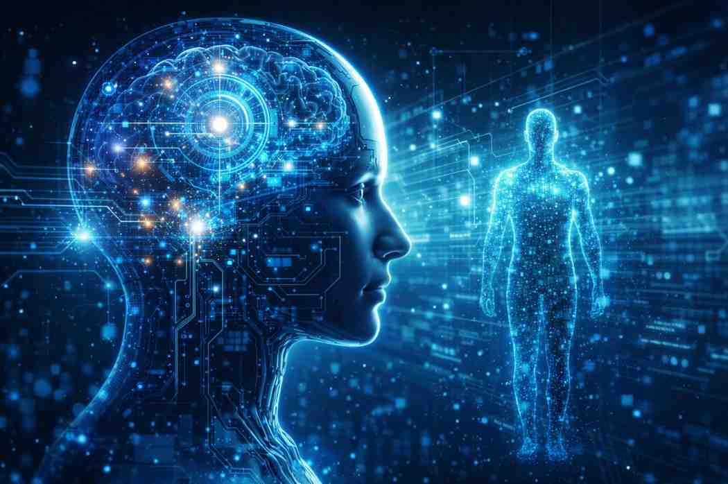 Digital Consciousness Future Human AI brain network concept