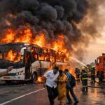 Ranjangaon MIDC bus fire on Pune Ahmednagar highway 27 passengers safe
