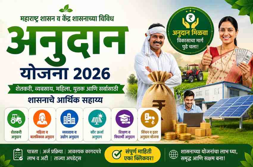 महाराष्ट्र अनुदान योजना 2026 – शेतकरी, महिला, विद्यार्थी, उद्योजक आणि सौर ऊर्जा अनुदान योजना
