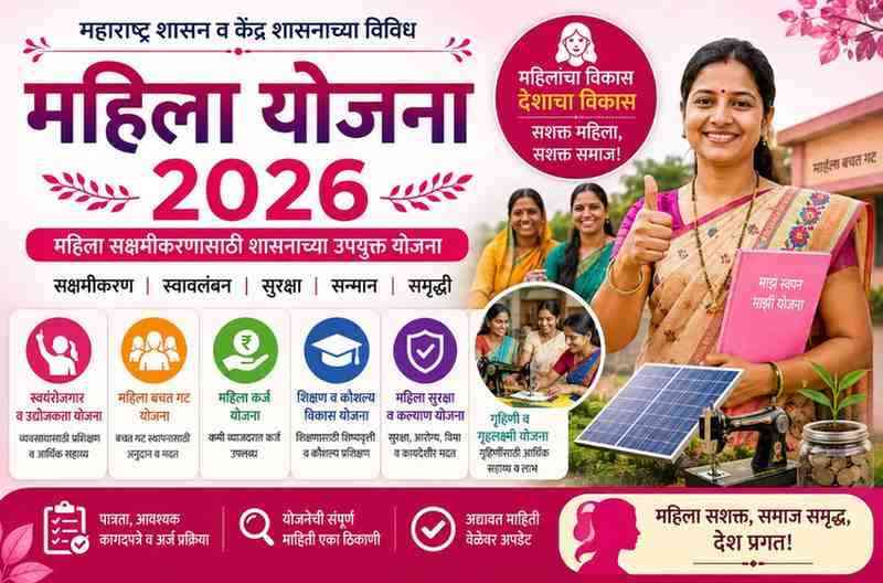 Maharashtra Women Schemes 2026 : महाराष्ट्र महिला योजना 2026 – महिला सक्षमीकरण, स्वयंरोजगार, बचत गट, कर्ज व अनुदान योजना