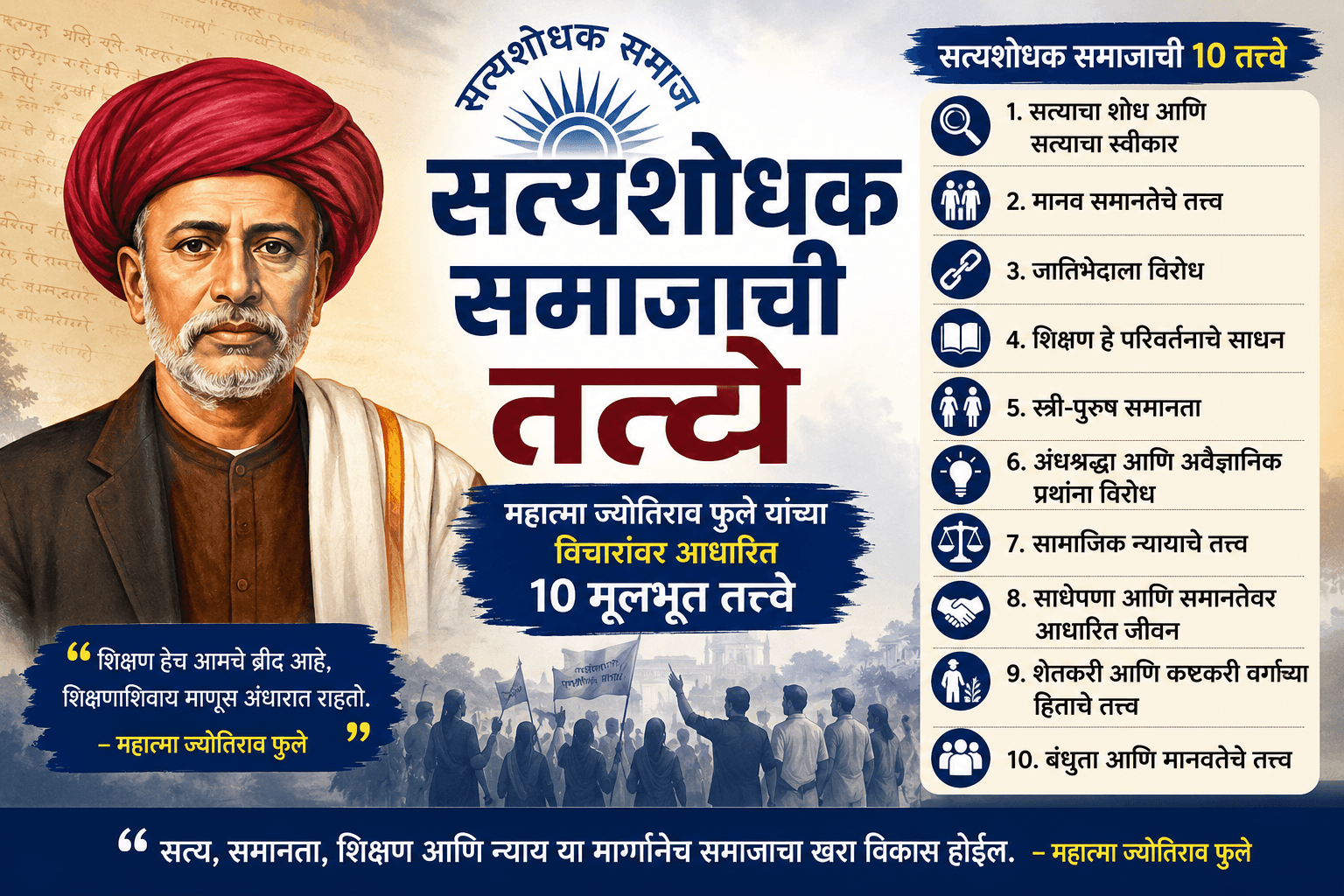 Satyashodhak Samaj Principles : सत्यशोधक समाजाची 10 मूलभूत तत्त्वे – महात्मा ज्योतिराव फुले यांच्या विचारांवर आधारित